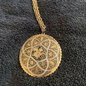 Vintage Spain Damascene Medallion Necklace.